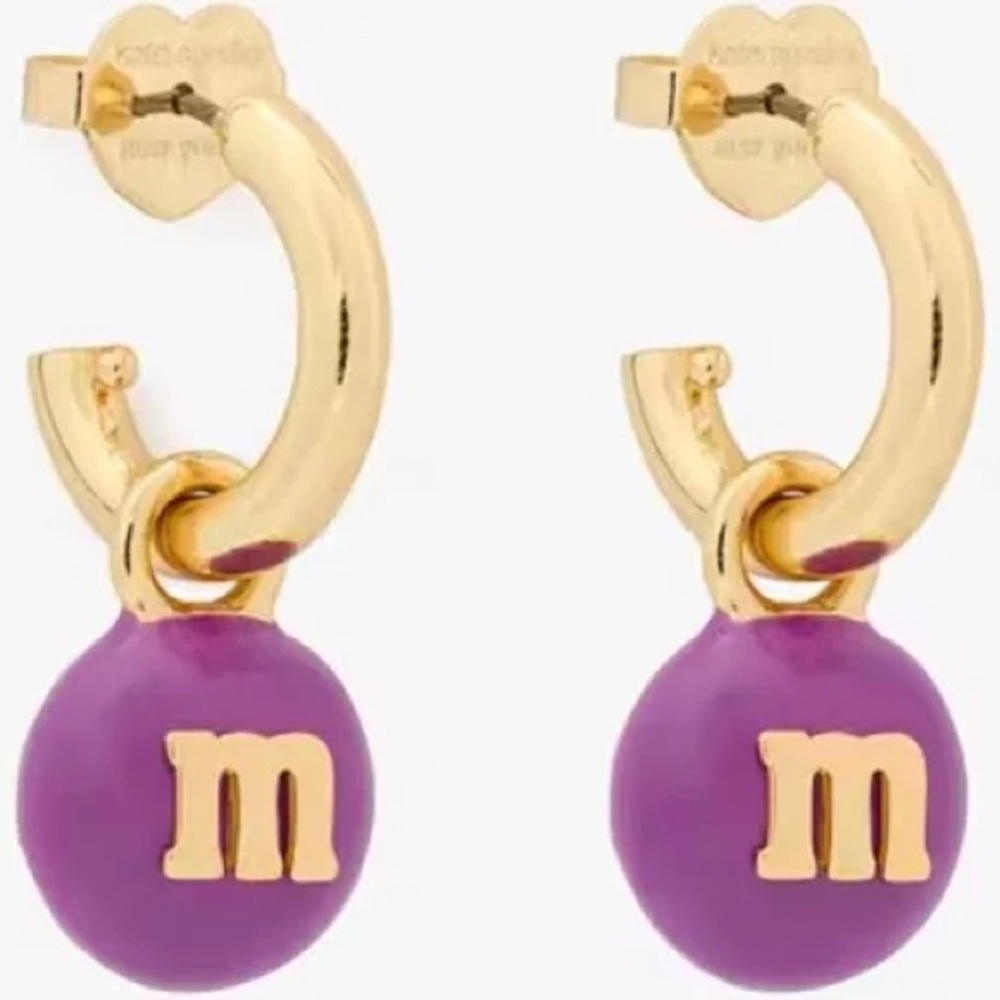 Authentic kate spade New on card Purple and M&M GoldHoop Earrings